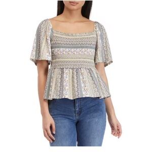 NWT Gypsies & Moondust SMOCKED cropped Ruffle Sleeve Boho Floral Top